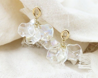 Clear AB style flower pedals drop down earring