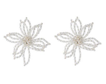 Pearl Flower Earrings, Gold-Dipped Beaded Chandelier Earrings
