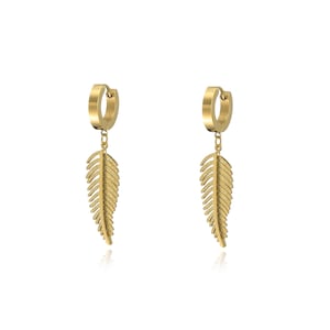 Feather Charm Hoops in Lightweight Stainless Steel with Gold Touch