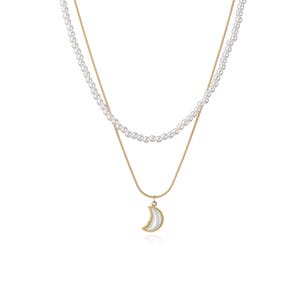 Modern Gold Necklace with Unique Half Moon Mother of Pearl Design