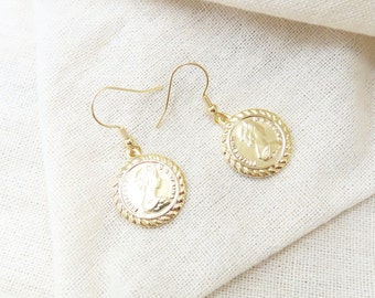 Coin drop down ear wire earring