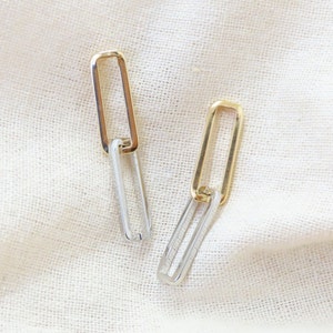 Two tone paper clip drop down earring