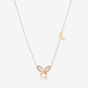 Delicate Gold Butterfly Necklace with Mother of Pearl