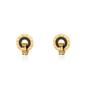 Sleek and Trendy Black and Gold Stud Earrings in Durable Stainless Steel