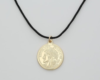 Unique République Française Coin on Sleek Black Cord Necklace