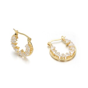 Gold Hoop Earrings with Bold Cubic Zirconia Accents – Simple, Stylish, and Lightweight