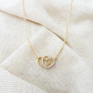 Double heart love linked pendant necklace