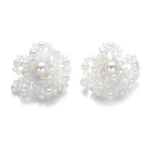 Timeless Elegant Pearl and Crystal Beaded Chandelier Flower Dangle & Drop Earrings