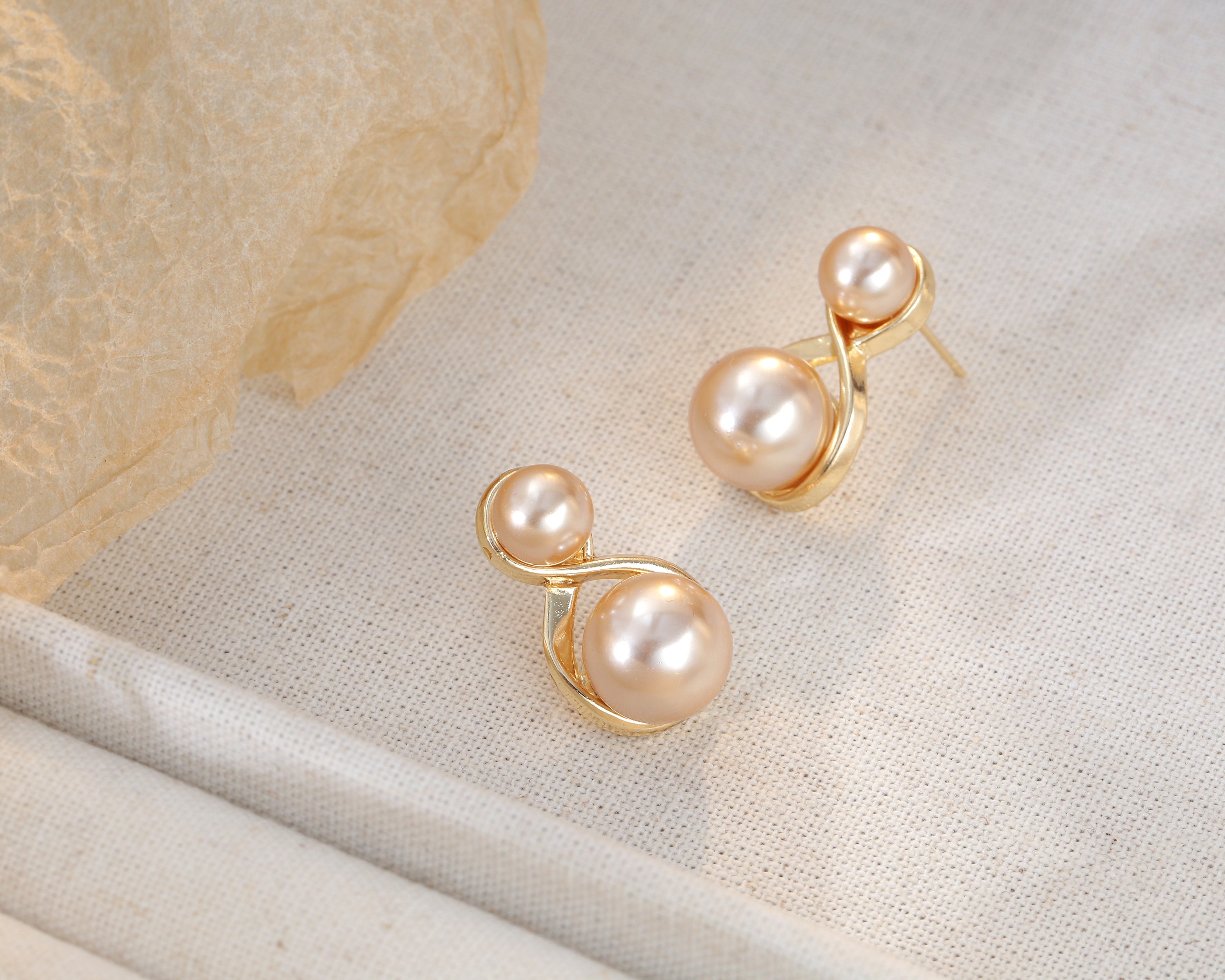 Double Cream Pearl Luxury Stud Earring - Etsy display picture 1