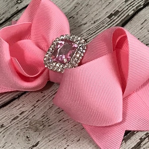 Pink Hair Bow: 5.5&quot; Boutique Bow with Bling Center