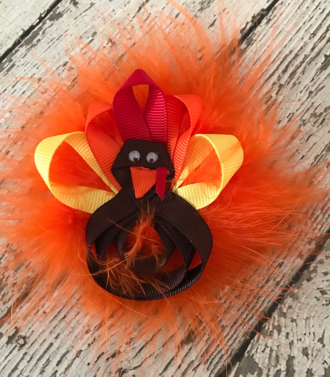 Turkey Ribbon Project Handcrafted Turkey Hair Bow: Ribbon Sculpture With Feathers - Etsy