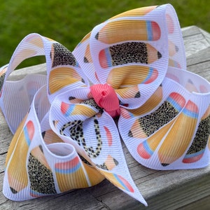 Monogram Pencil Leopard Print Back to School Hair Bow