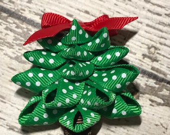 Christmas Tree Ribbon Sculpture Hair Bow Clip