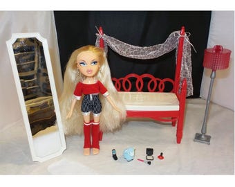 Dormitorio raro de BRATZ Cloe COMPLETO: ¡muebles, espejo de cama y lámpara!