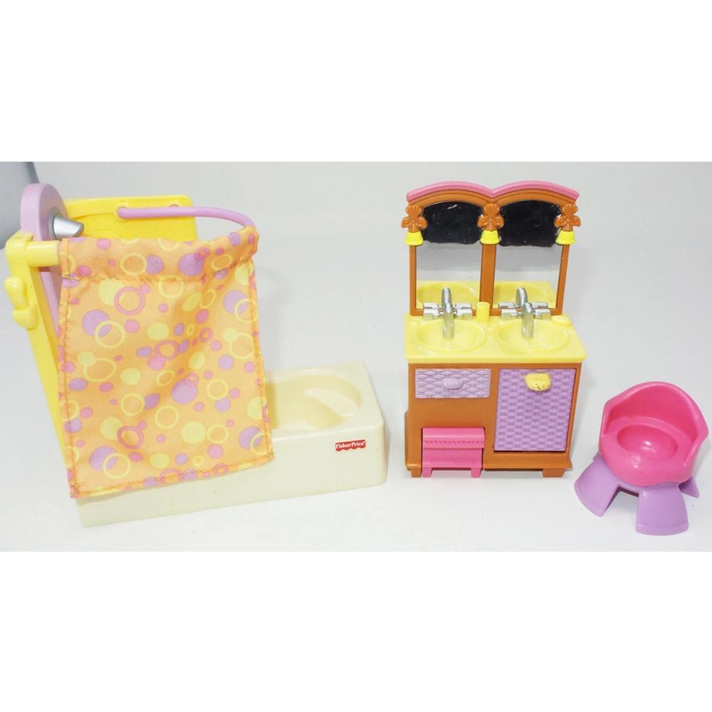 Fisher Price Loving Family Bathroom Shower, Vanity, Double Sinks