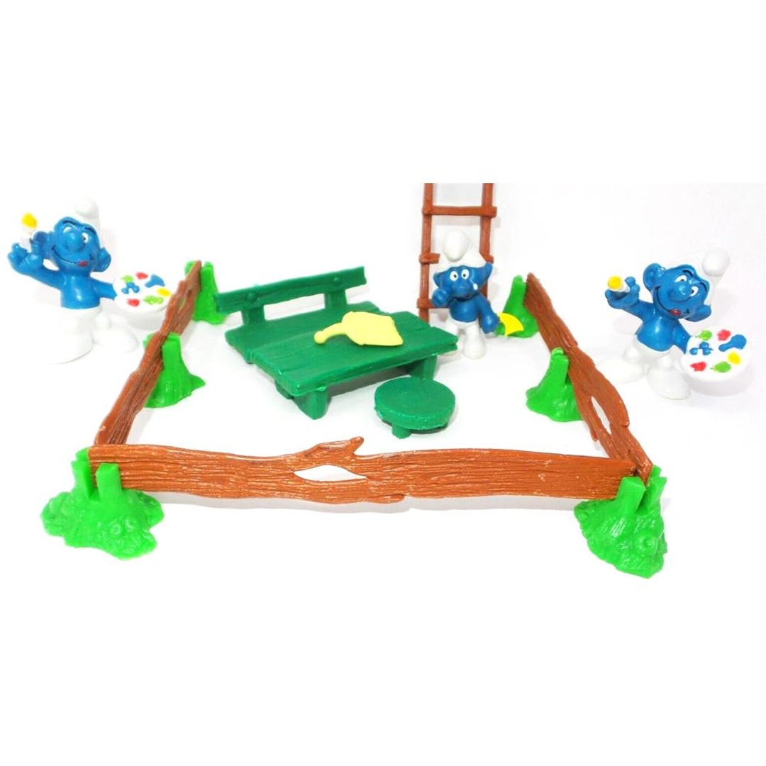 Vintage 1978 Smurf Village Set W/ Figures, Table & Chairs, Fence Ladder ...