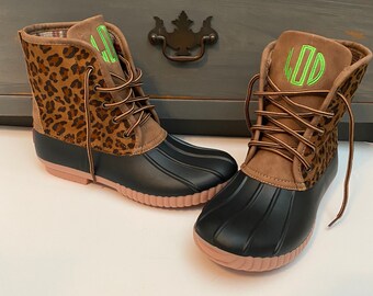 womens leopard print duck boots