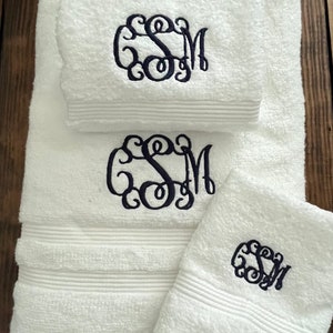 Monogrammed Towel Set: Personalized 3-Piece White Cotton Bath Towels