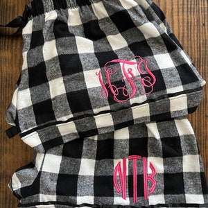 Monogrammed Flannel Pajama Shorts: Plaid Cotton Personalized PJs