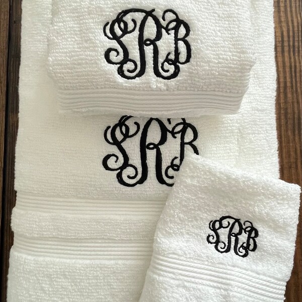 Monogrammed Bath Towel Set - Monogrammed 3 Piece Towel Set - Personalized Towel Sets