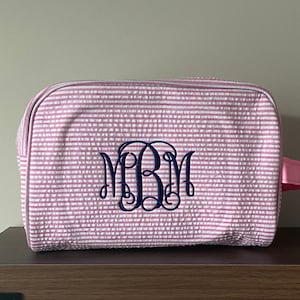 Monogrammed Seersucker Cosmetics Bag - Seersucker Travel Bag - Seersucker Bag