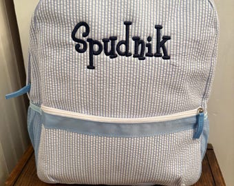 Monogrammed Seersucker Backpack - Back to School - Custom Seersucker Backpacks