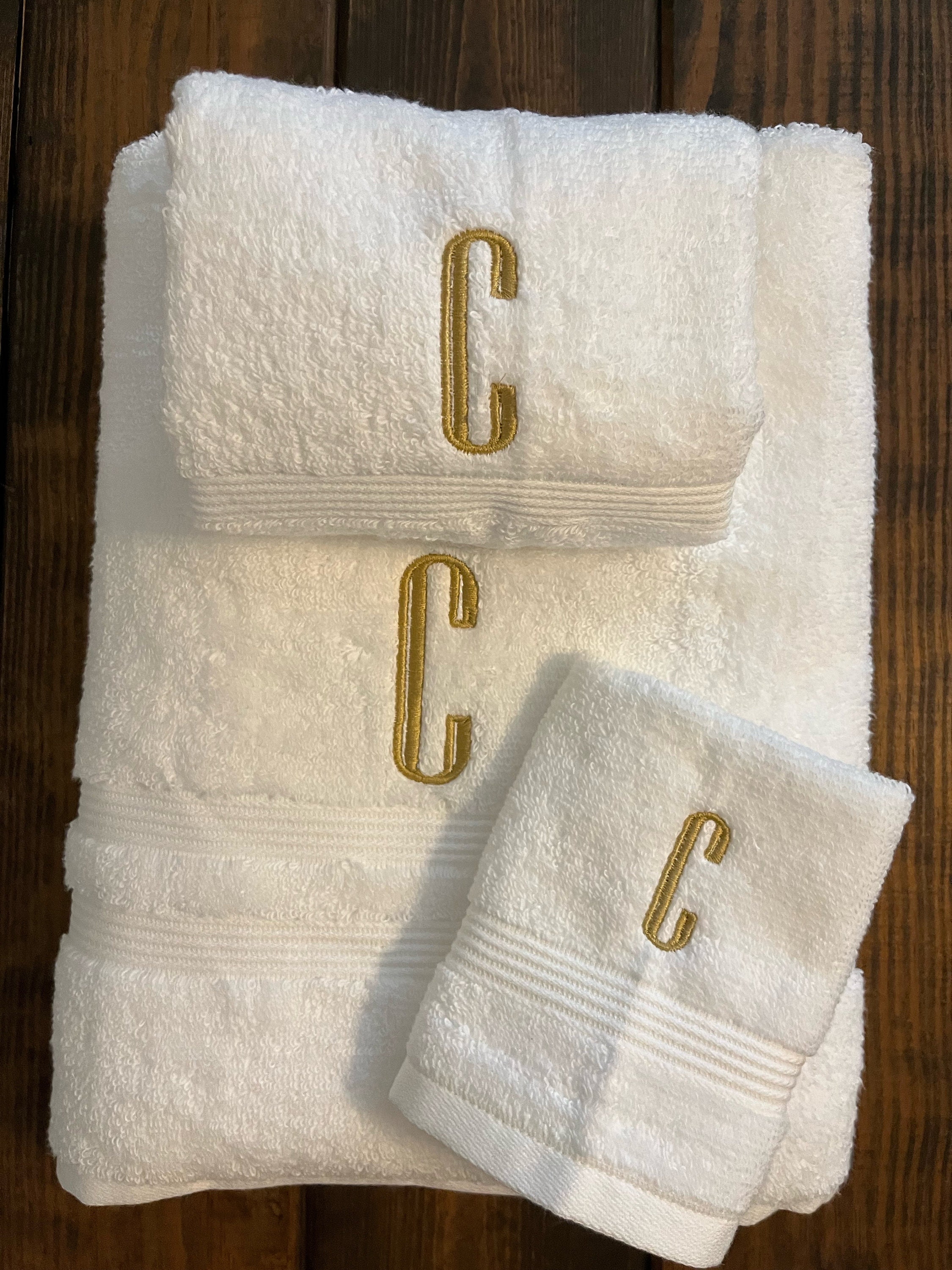 Royal Collection Bath Towel Set Gold Monogram - Luxury Towels