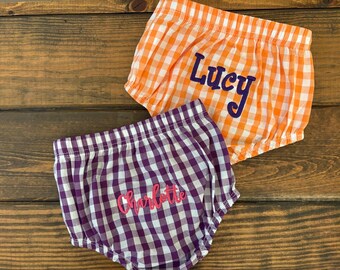 Monogram Seersucker Diaper Cover, Unisex Gingham Bloomers