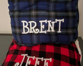 Mantas de franela cepillada personalizadas/ Mantas a cuadros personalizadas/ Manta con monograma