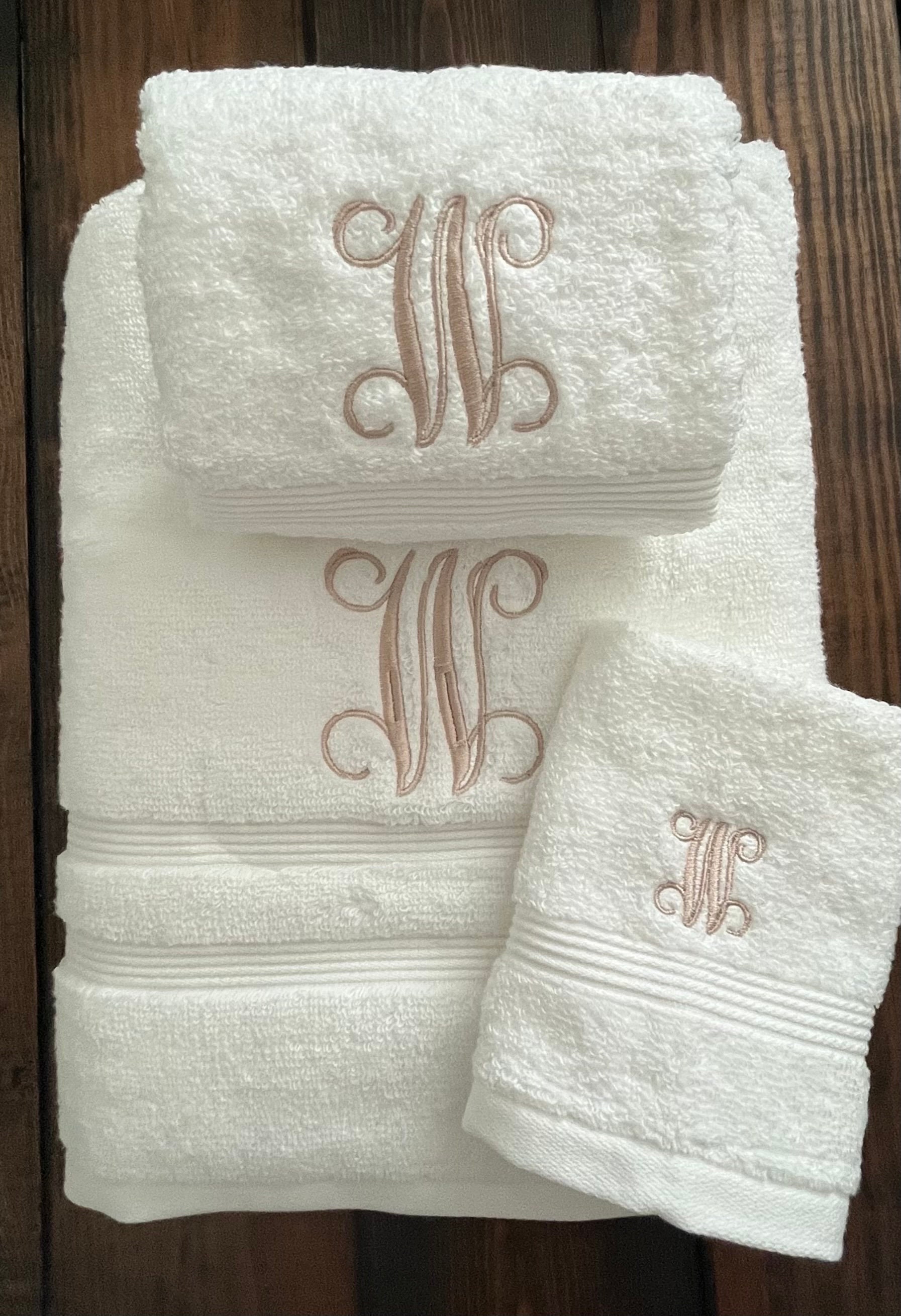 Set of Monogrammed Guest Bath Hand and Bath Towel Set Beautiful Monogr