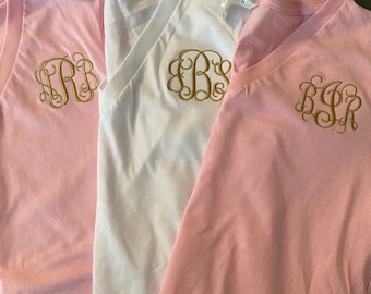 Monogrammed V-Neck T-Shirt: Personalized Relaxed Fit Tee