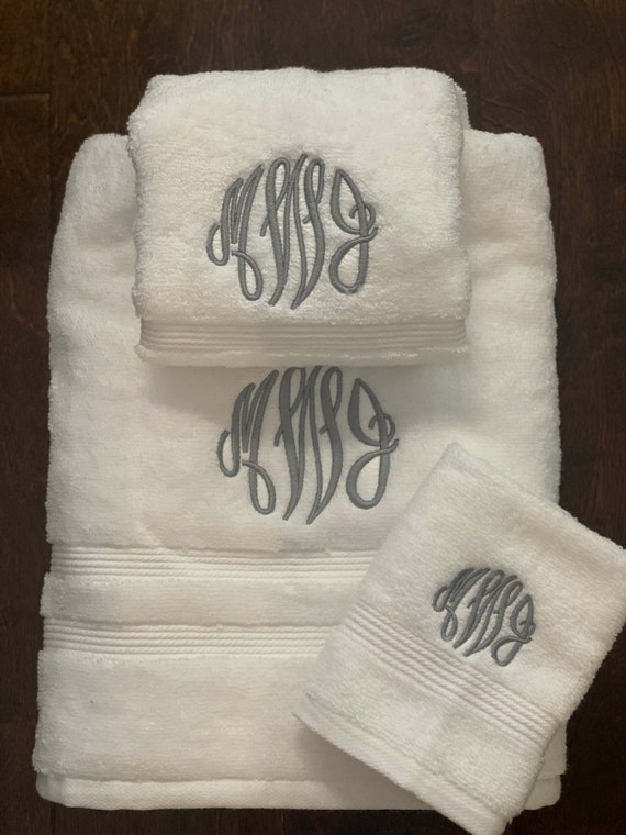 Monogrammed Bath Towel Set Monogrammed 3 Piece Towel Set Etsy