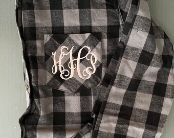 Monogrammed Plaid Flannel Shirt – Personalized Button-Down- Custom Flannel Shirt