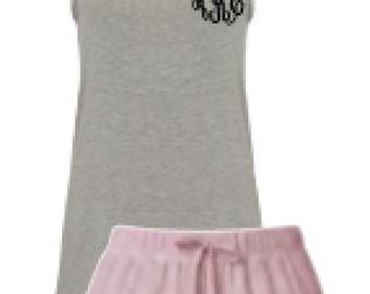 Monogrammed Seersucker Shorts Pajama Set - Custom Seersucker Tank and Short Pajama Set - Personalized Seersucker Pajamas