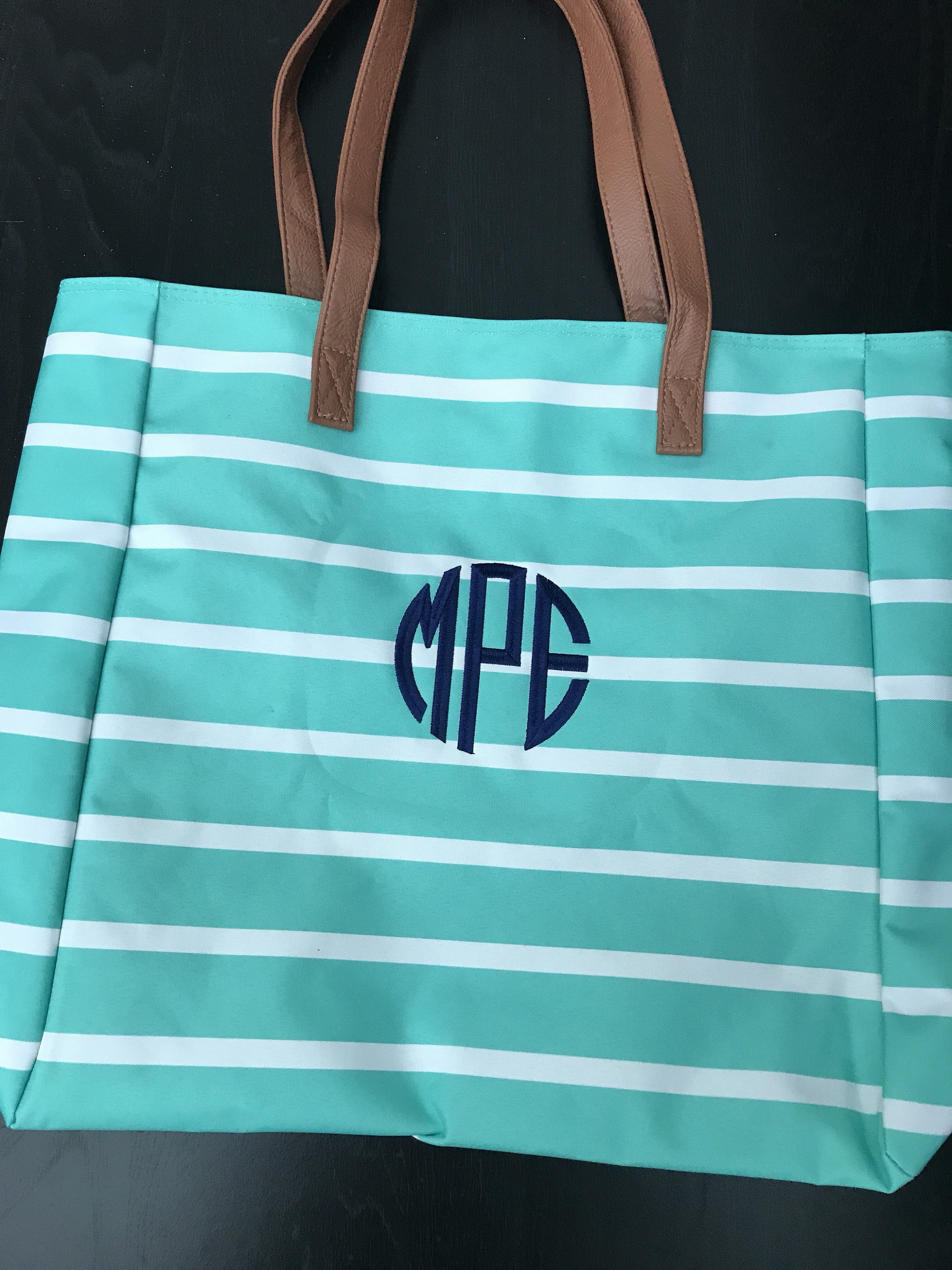 Monogrammed Tote Bag/ Personalized Bags/ Striped Tote Bag/ Etsy