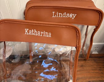 Bolsa de viaje con monograma - Bolsa de cosméticos de viaje transparente personalizada - Bolsa de viaje para equipos