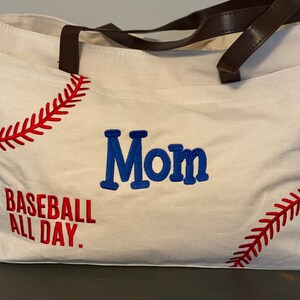 Monogrammed Canvas Baseball Tote Bag: Embroidered Design, Baseball Mom Gift image 7