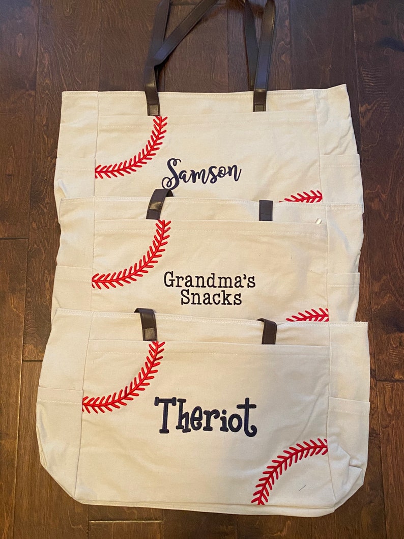Personalized Baseball Tote Bag, Embroidered Name & Number, Baseball Mom Gift image 8