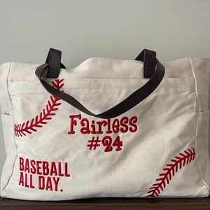 Personalized Baseball Tote Bag, Embroidered Name & Number, Baseball Mom Gift image 3
