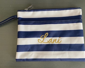 Personalized Striped Accessory Bag: Summer Swim Bag, Zipper Pouch