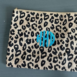 Monogrammed  Leopard Cosmetic Bag - Custom Leopard Zipper Pouch - Monogrammed Accessory Bag