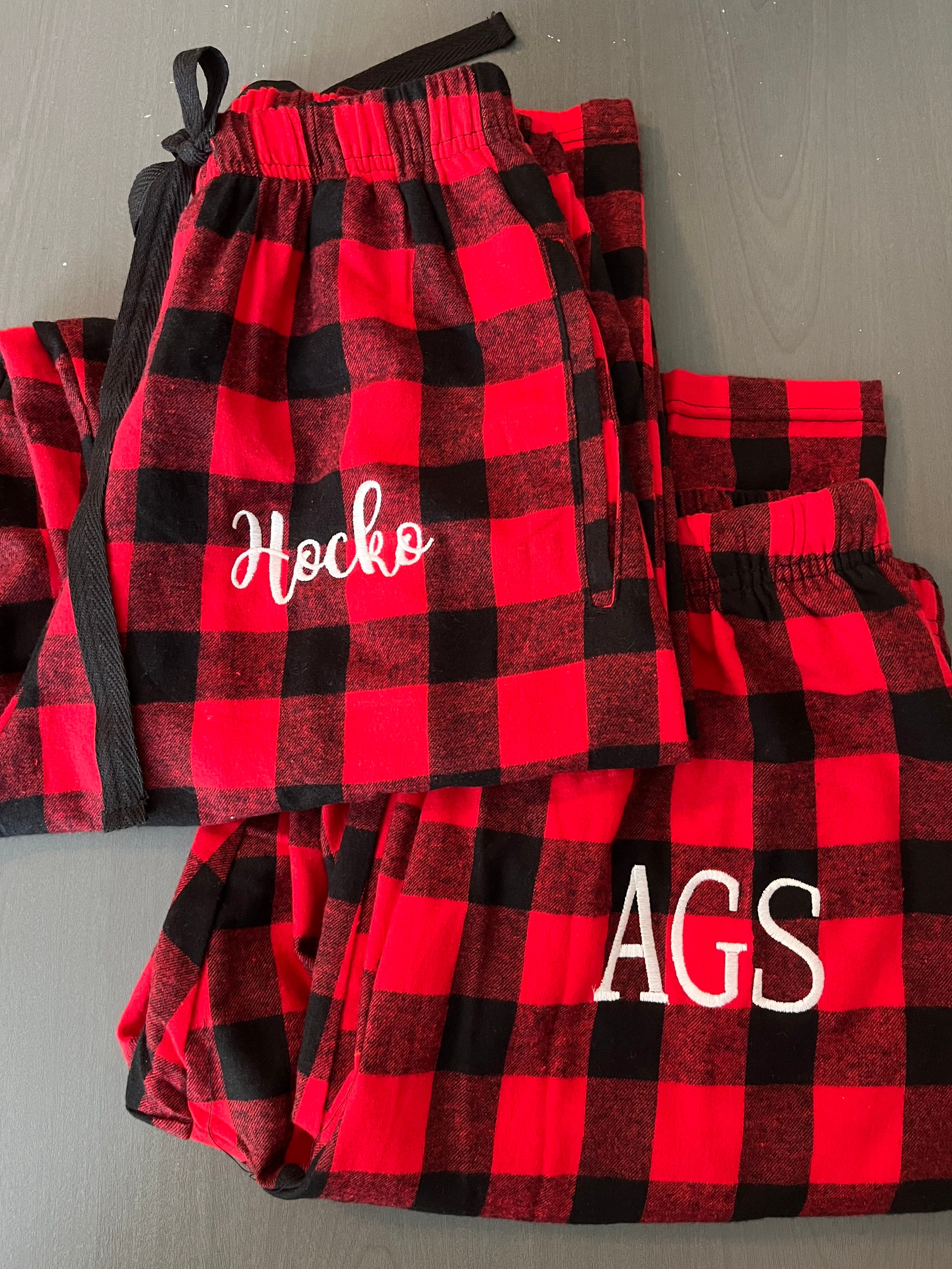 Monogrammed Buffalo Plaid Pajama Pants Monogram Black and Red Plaid Pajama Pants Etsy