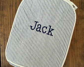 Monogrammed Seersucker Lunchbox: Personalized Back to School Bag