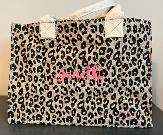 Monogrammed leopard tote bag sales