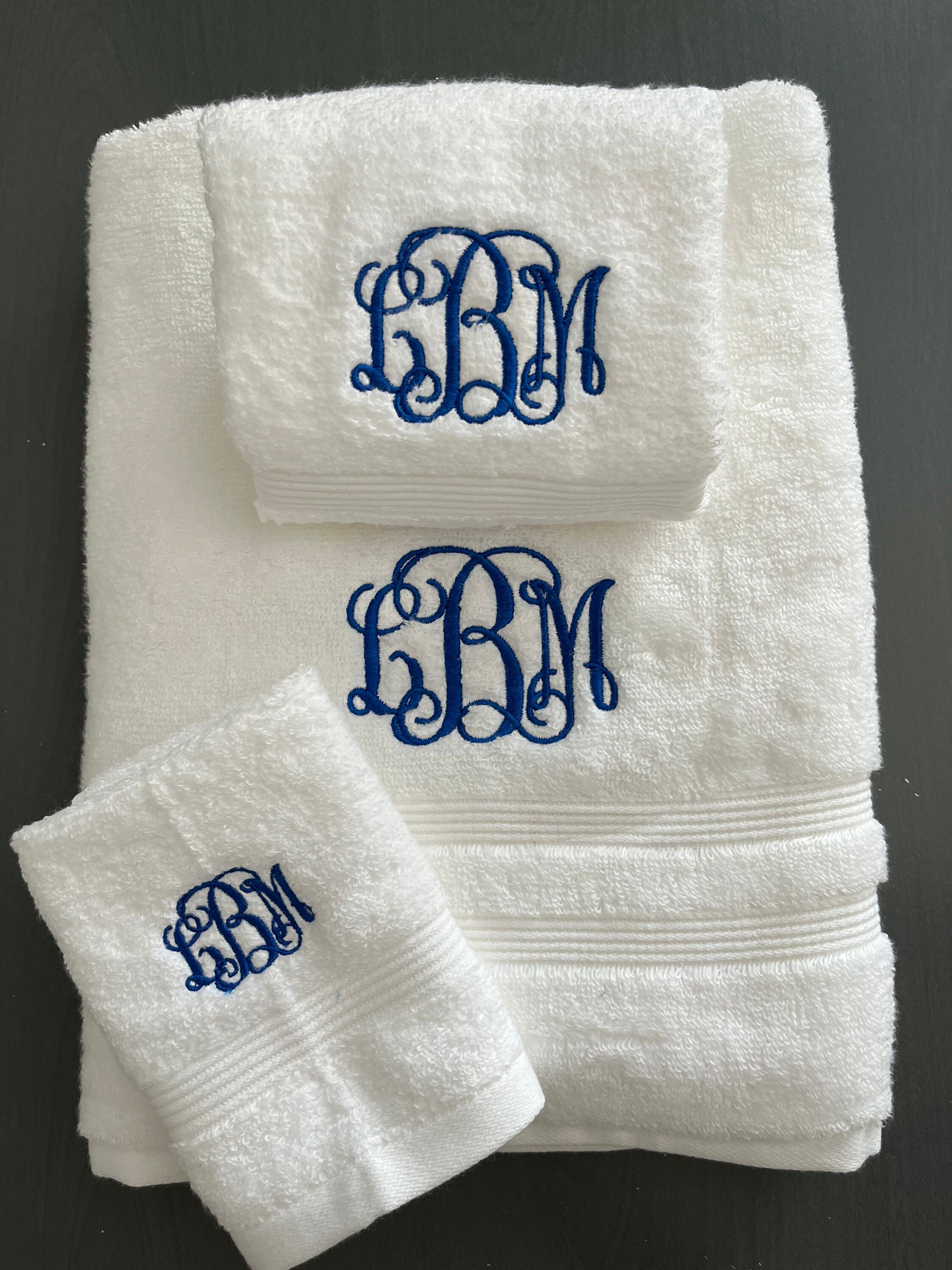 Monogram Scroll Frame Personalized 3 Piece Bath Towel Set Any Color 