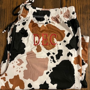 Monogrammed Cow Print Pajama Pants - Custom Lounge Pants