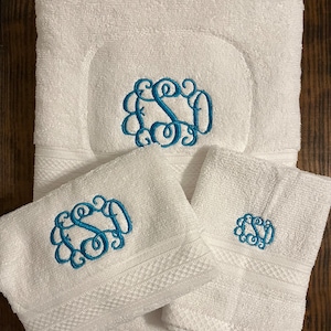 Monogrammed Bath Towel Set - Monogrammed 3 Piece Towel Set - Personalized Towel Sets
