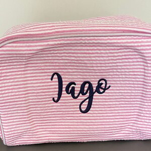 Monogrammed Seersucker Cosmetics Bag - Seersucker Travel Bag - Seersucker Bag