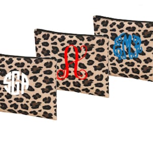 Monogrammed Leopard Cosmetic Bag: Custom Zipper Pouch