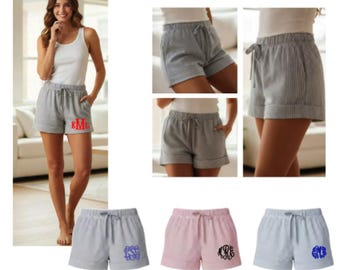 Monogrammed Seersucker Shorts  - Custom Seersucker Pajama Shorts  - Personalized Seersucker Pajama Shorts